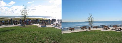 Low water levels on Lake Erie (left) compared to high water levels (right). | Michigan Sea Grant
