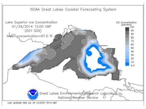 Map of ice coverage on Lake Superior January 2014