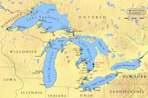 Shipwreck map from November 1913 Great Lakes storm image.