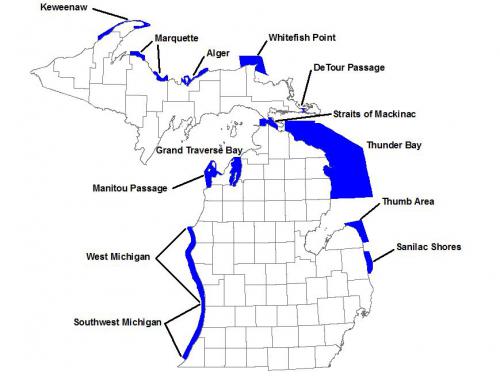 map of 13 underwater preserves in state